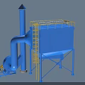 Industrial Dust Collection Equipment With Blue Body Yellow Ladder Platform Pipes And Fan