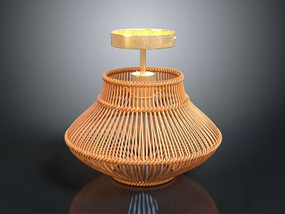 Wicker Lamp With Gold Top And Rounded Woven Texture Design 3d model