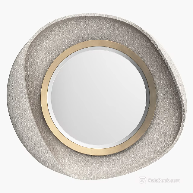 Decorative Modern Circular Mirror with Gold Frame and Light Gray Spiral Design 3d model 
