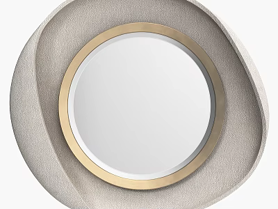 Decorative Modern Circular Mirror with Gold Frame and Light Gray Spiral Design 3d model