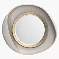 Decorative Modern Circular Mirror with Gold Frame and Light Gray Spiral Design