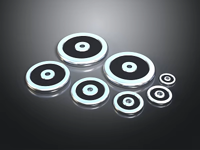 Industrial Circular Equipment In Multiple Sizes With Black Center And White Edge 3d model