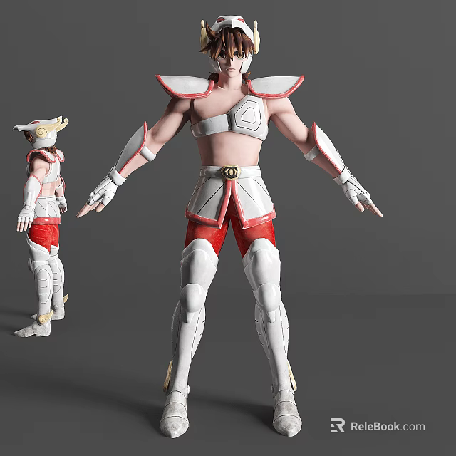 Game Movie Character in White and Red Armor with Shoulder Leg Armor and Waist Belt 3d model 