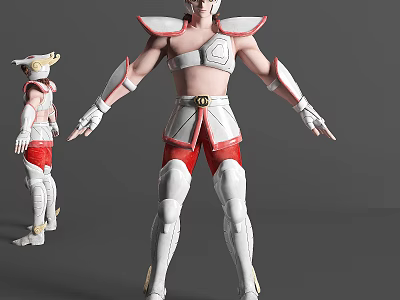 Game Movie Character in White and Red Armor with Shoulder Leg Armor and Waist Belt 3d model