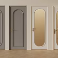 Modern Interior Doors Featuring Arched Mirrored And Grid Paned Designs In Neutral Tones 3d model