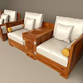 Modern Sofa Set With Wooden Frame White Cushions And Multiple Seating Options 3d model