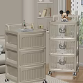 White Multi Tier Storage Cabinets With Drawers And Mickey Doll Decor In Living Room