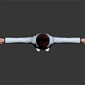 Character Wearing Blue Long Coat White Pants Glasses with Arms Outstretched Against Gray Gradient Background