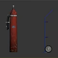 Blue Industrial Handcart Standing Next To Red Gas Cylinder On Dark Surface