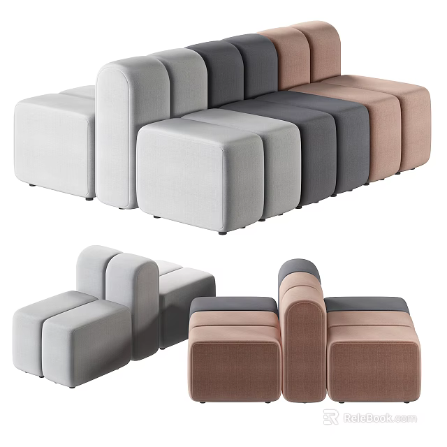 Modern Modular Sofa Set With Multi Colored Modules And Versatile Configurations 3d model