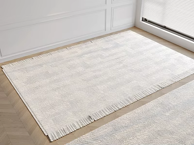 Light Colored Square Rug In Room With Wooden Floor 3d model