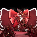 Hello Kitty Themed Decorative Setup With Red Floral Decor And White Silhouette 3d model