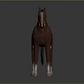 Brown Horse Standing With Orange Saddle And Bridle On Gray Background