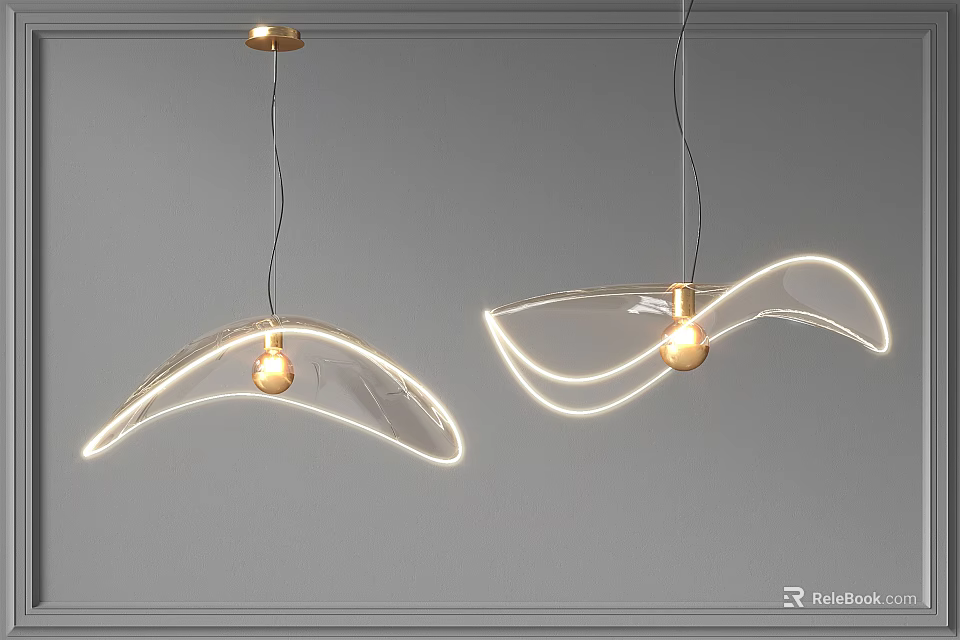 Modern Transparent Arc Pendant Lights With LED Strip And Warm Bulb For Contemporary Interior Decor 3d model 