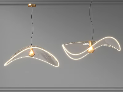 Modern Transparent Arc Pendant Lights With LED Strip And Warm Bulb For Contemporary Interior Decor 3d model