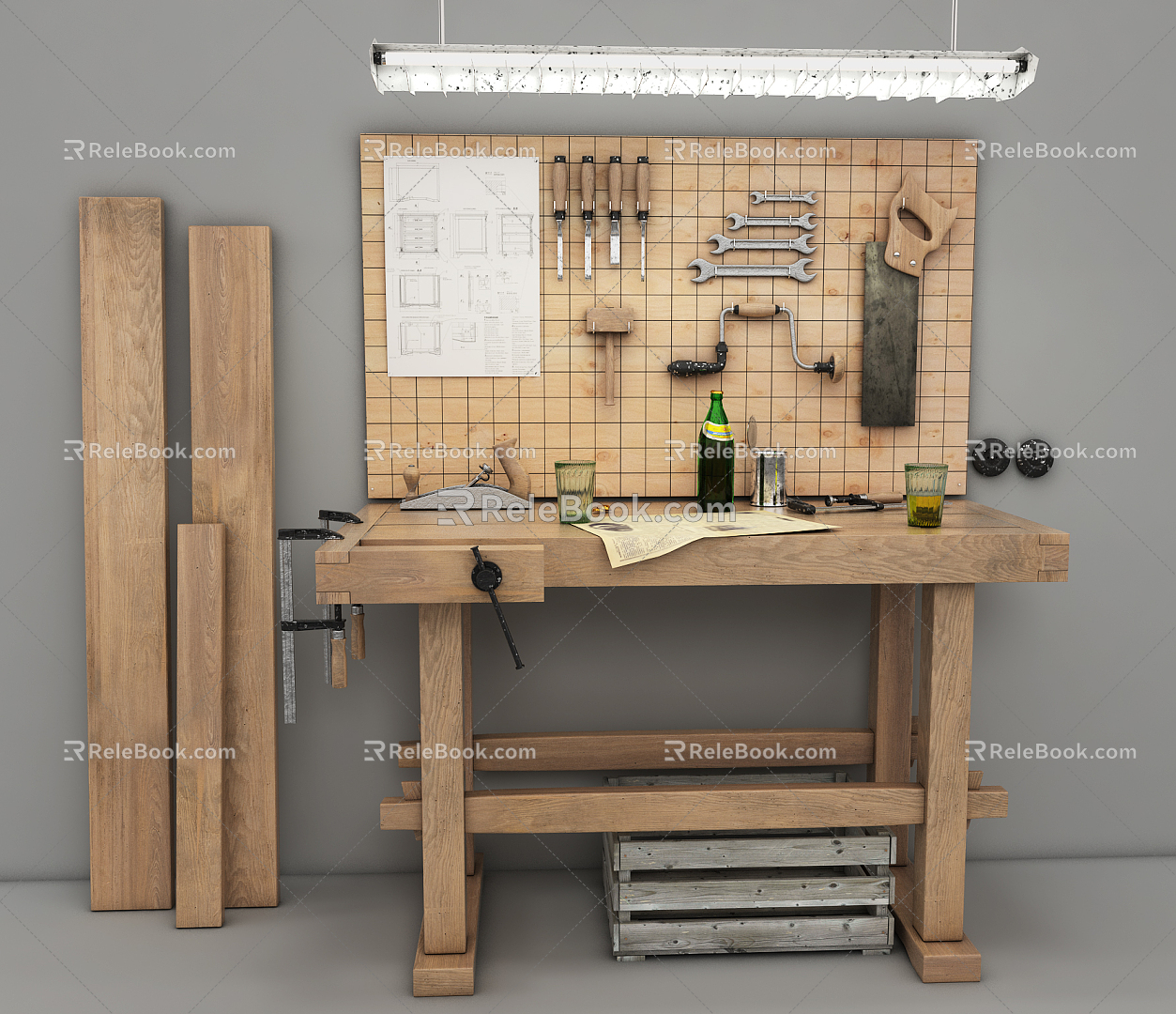 Modern Workbench Woodworking Workbench 3d model