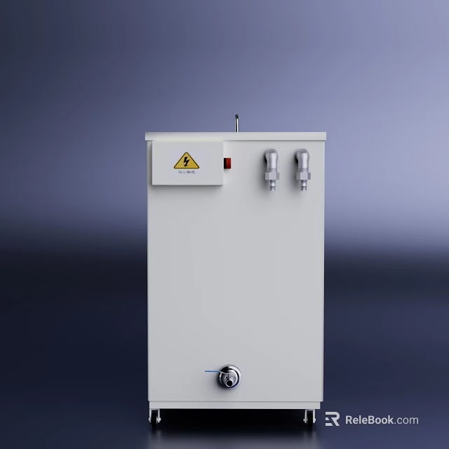 Industrial Equipment With White Casing Warning Sign Top Metal Rod Silver Connections And Keyhole 3d model 
