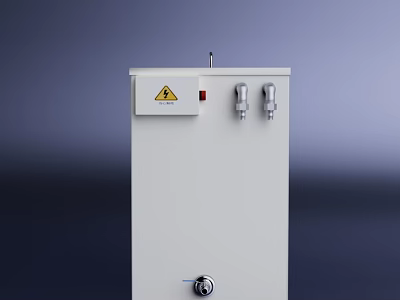Industrial Equipment With White Casing Warning Sign Top Metal Rod Silver Connections And Keyhole 3d model