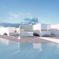 Aerial Planning of Modern White Glass Architecture With Grassland and Plaza