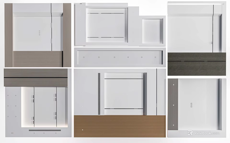 Diverse Ceiling Designs Showcasing White Panels Wooden Elements and Recessed Features 3d model