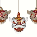 New Chinese Hanging Decoration Lion Dance Sculpture Lion Head Pendant 3d model