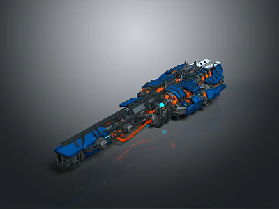 Long Sci-Fi Mechanical Structure With Blue Orange Exterior Detailed Components 3d model