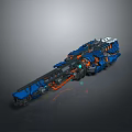 Long Sci-Fi Mechanical Structure With Blue Orange Exterior Detailed Components 3d model