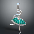 Ballerina Design Silver Pendant With Green Skirt And Diamond Accents Fashion Accessory