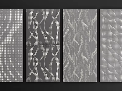 Gray Textured Decorative Panels With Wavy Lines And Interlaced Grid Patterns 3d model