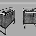 Elegant Modern Sideboard With Leather Finish Metal Frame And Tea Sets On Top