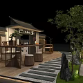 Traditional Chinese Courtyard Design With Rockery Small Bridge And Green Plants
