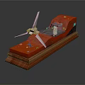 Character And Creature On Mechanical Propeller Model With Orange Base Structure