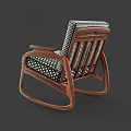 Stylish Leisure Chair with Wooden Frame Black White Checkered Upholstery and Rocking Armrests Design