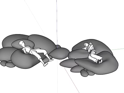 Two People Lying And Sitting On Comfortable Bean Bag Chairs In Cozy Room 3d model