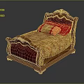 Classic Wooden Bed Frame With Red Upholstered Headboard And Floral Bedding