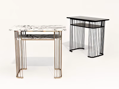 Modern Console Table With Marble Top And Black Gold Metal Frame Design 3d model