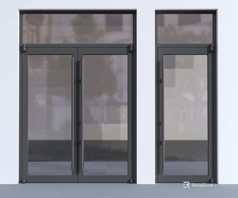 Modern Black Frame Glass Doors With Transparent Panels And Sleek Design 3d model 