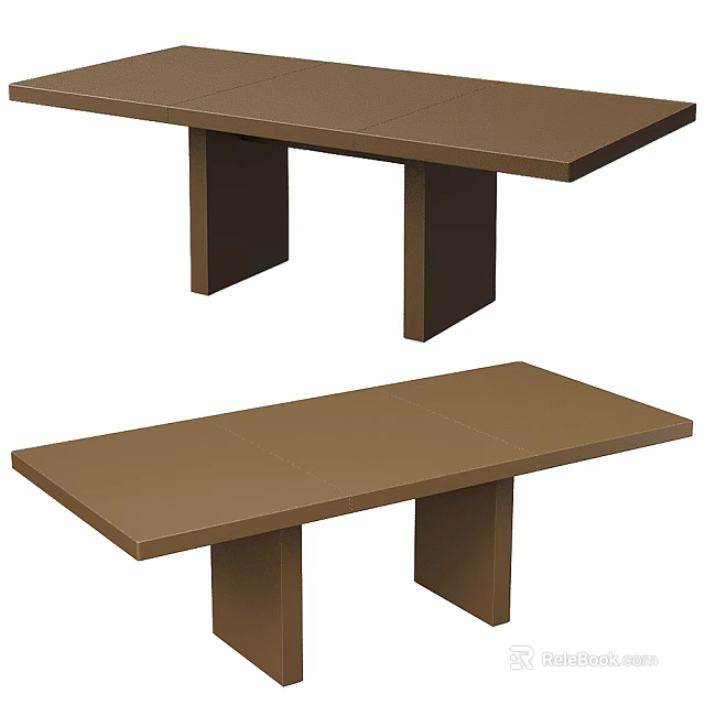 Brown Wooden Dining Table With Simple Design And Matching Bench 3d model