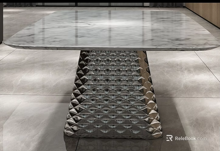 Modern Dining Table With Marble Top And Geometric Metal Base In Stylish Interior 3d model 