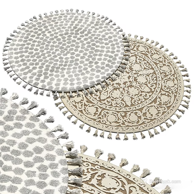 Stylish Round Rugs With Tasseled Edges Geometric Floral Patterns And Soft Textures 3d model 