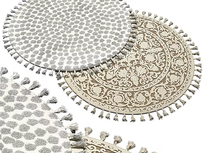 Stylish Round Rugs With Tasseled Edges Geometric Floral Patterns And Soft Textures 3d model