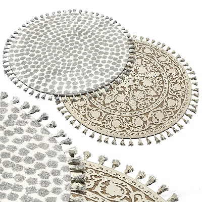 Stylish Round Rugs With Tasseled Edges Geometric Floral Patterns And Soft Textures 3d model