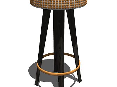 Modern Woven Seat Bar Stool With Black Wooden Legs And Orange Ring Footrest 3d model