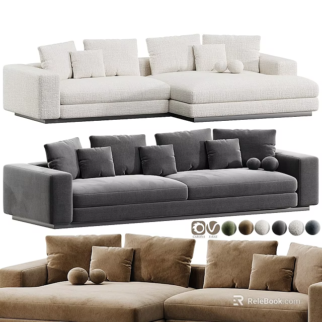 Comfortable Sectional Sofa With Multiple Cushions And Various Color Options 3d model 