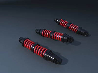 Durable Metal Shock Absorbers With Red Springs And Black Body 3d model