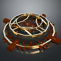 Intricate Circular Mechanical Device With Layered Metal Rings And Wooden Components