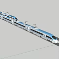 Modern White And Blue High Speed Train With Streamlined Design Running On Tracks 3d model
