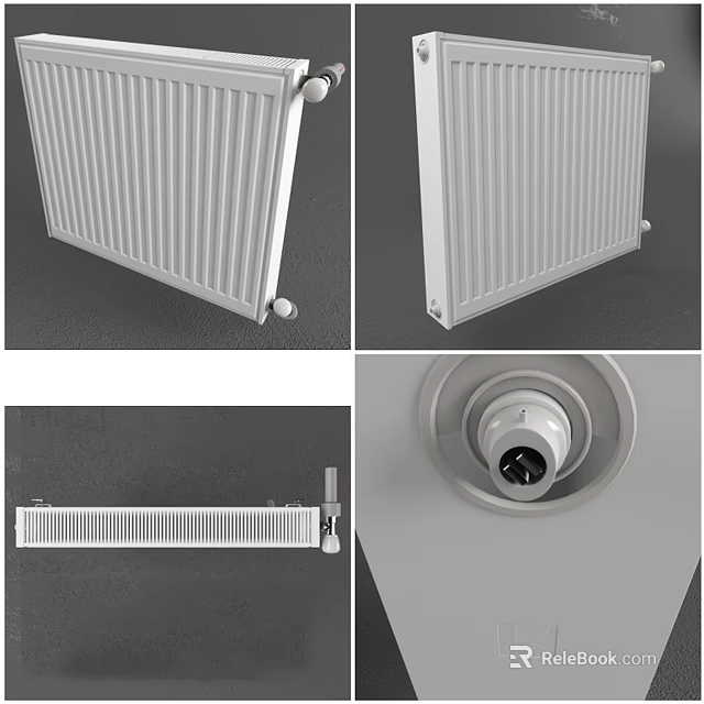 Modern White Radiator Heating Design With Fins Structure And Connection Parts 3d model 