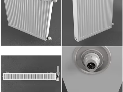 Modern White Radiator Heating Design With Fins Structure And Connection Parts 3d model
