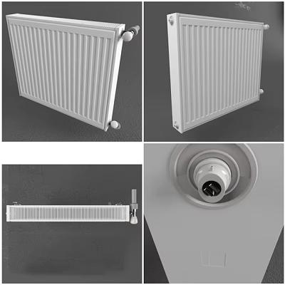 Modern White Radiator Heating Design With Fins Structure And Connection Parts 3d model